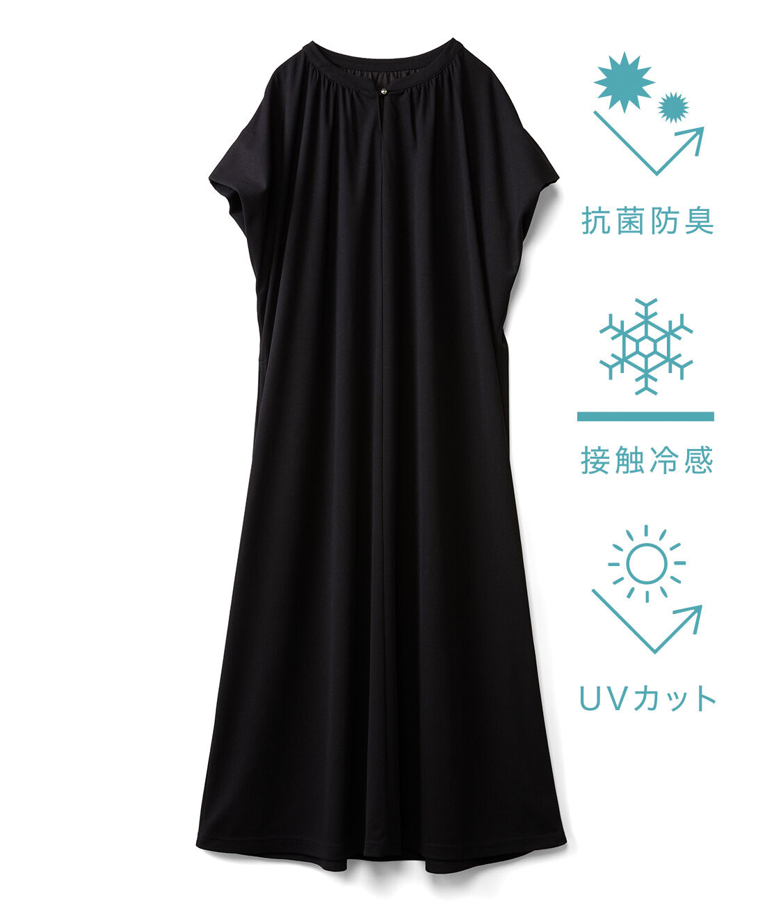 IEDIT|Her smileプロジェクト IEDIT[イディット]　抗菌防臭・接触冷感・UVカット 落ち感かのこカットソー素材が上品なわきシェードワンピースの会|ブラック