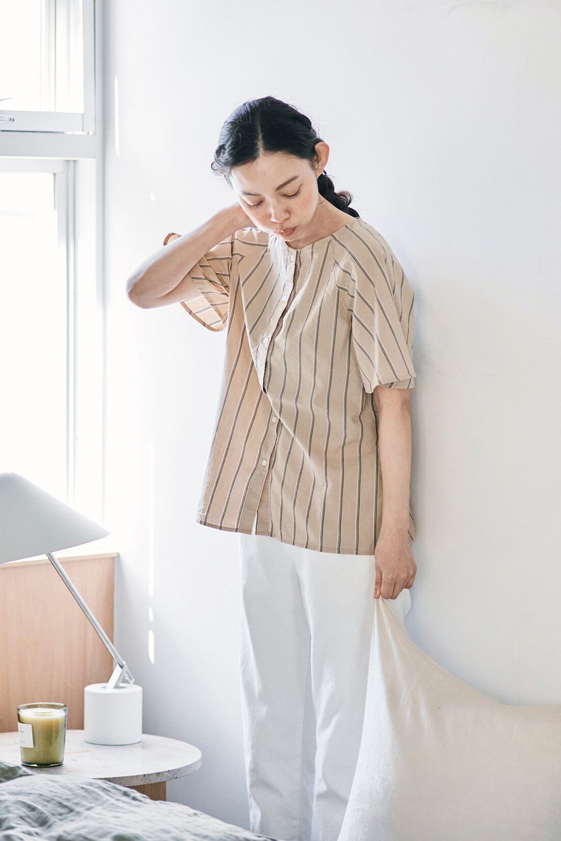 and myera|ａｎｄ　ｍｙｅｒａストライプなラグランシャツのコーディネート