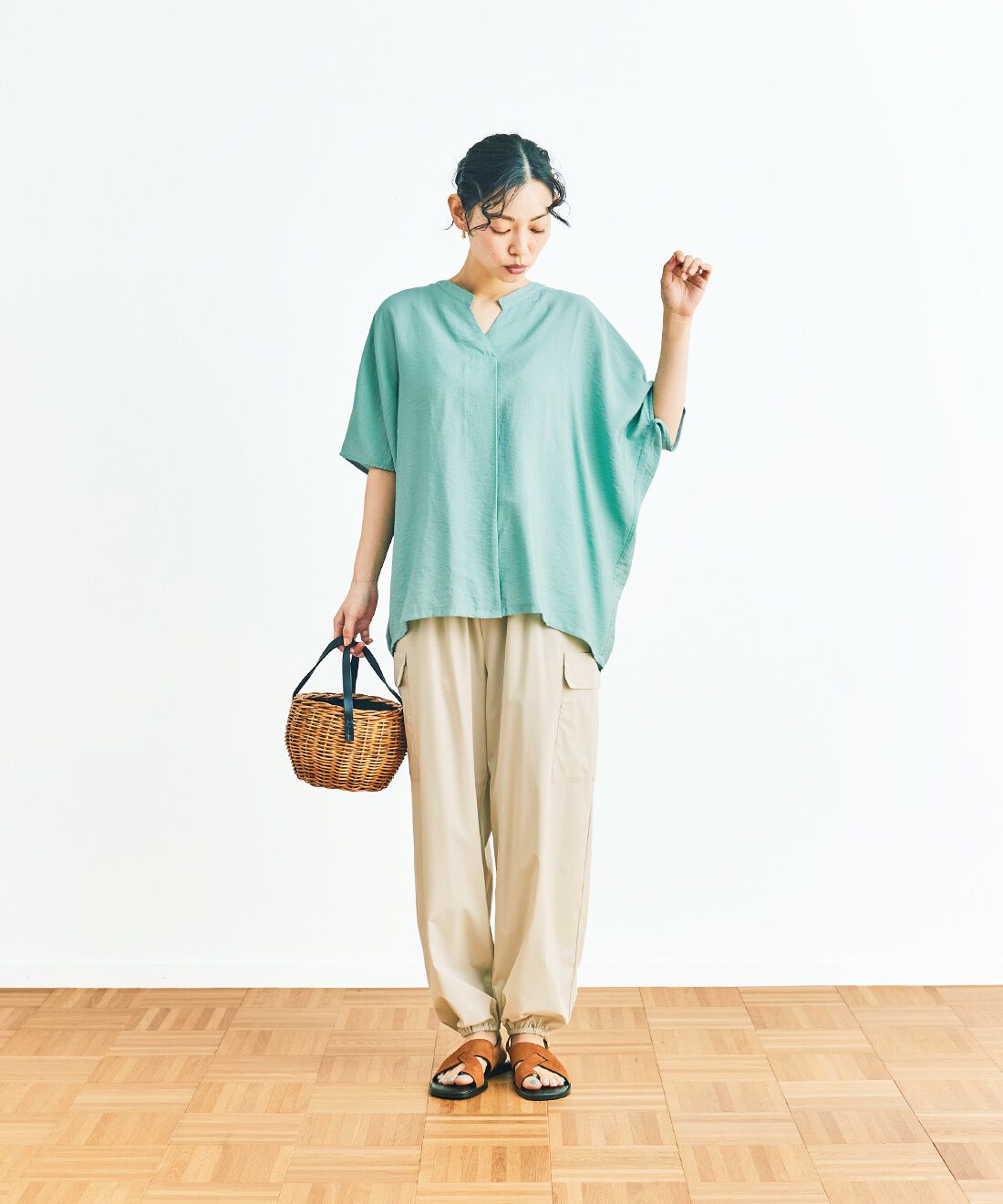 and myera|and myera ミントなスキッパーブラウス