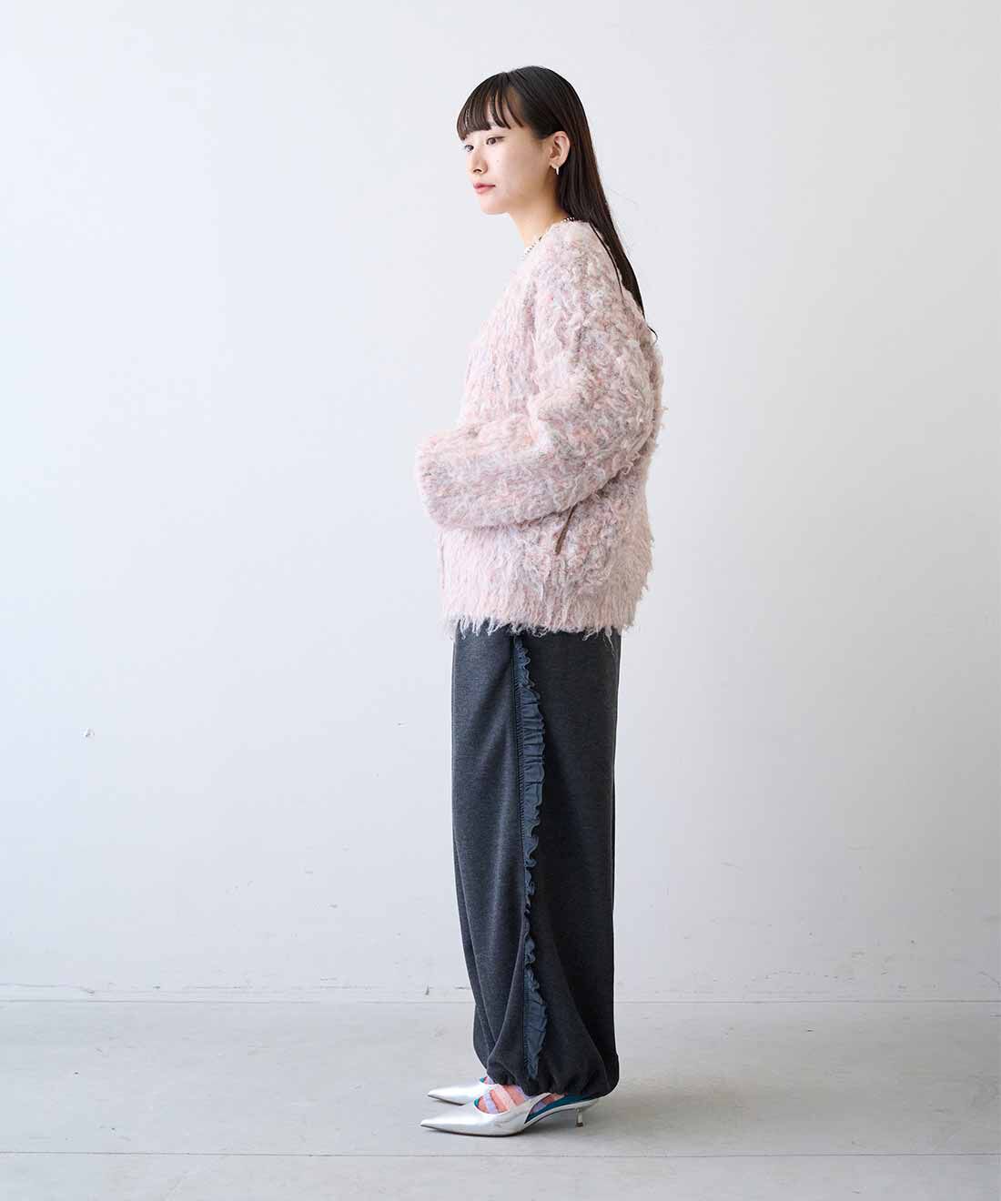 MEDE19F|MEDE19F　起毛ミックス リバーシブルニットカーディガン|モデル身長：158cm　着用サイズ：M
