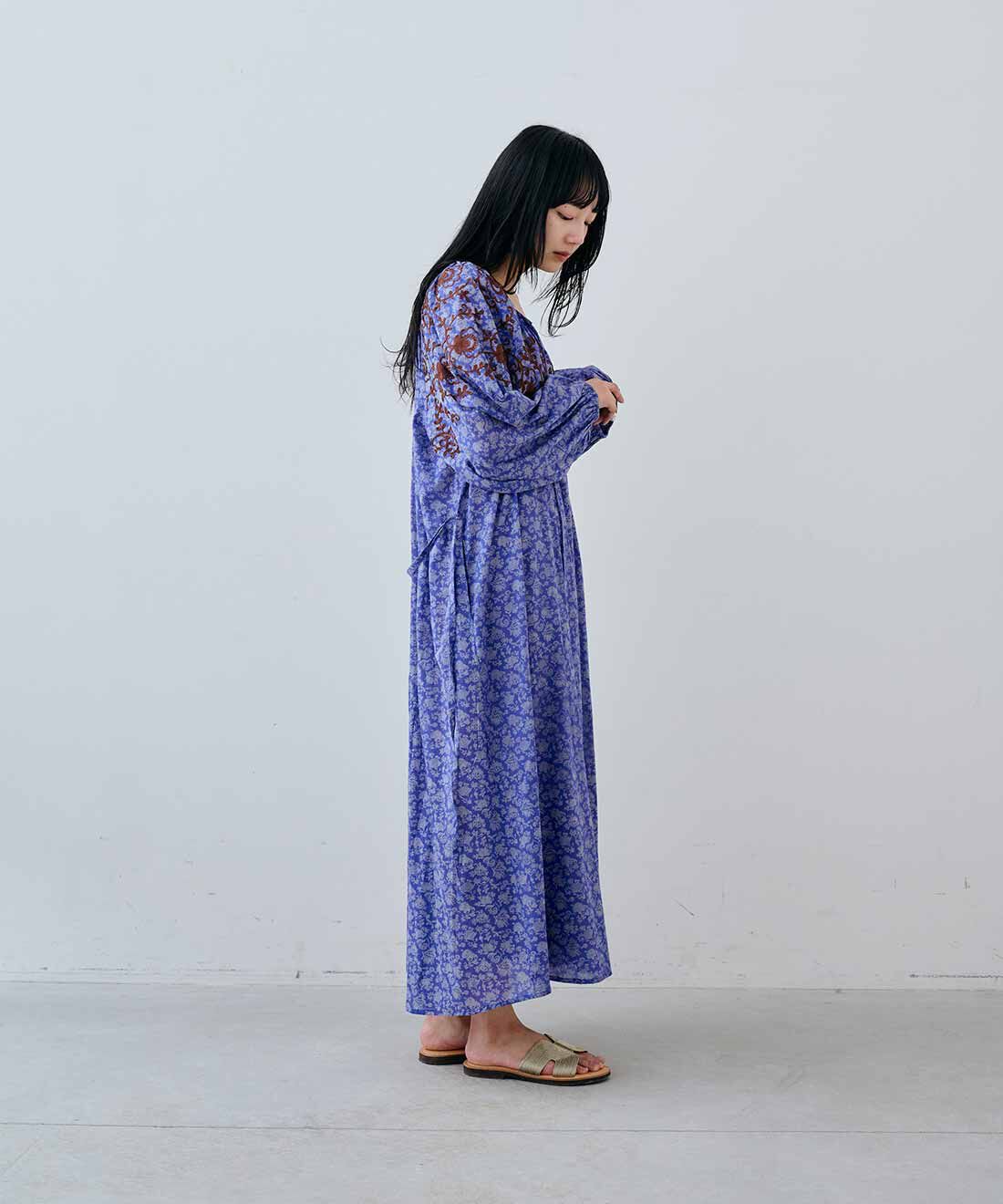 MEDE19F|コード刺繍プリント ワンピース〈バイオレット〉のコーディネート|163cm　size：M