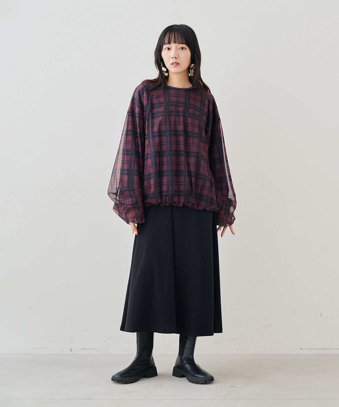 MEDE19F|テントライン カットソーワンピース〈ブラック〉のコーディネート