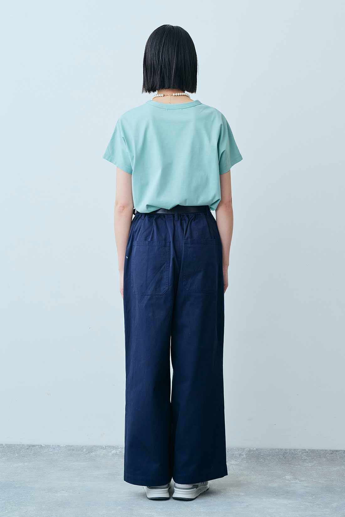 THREE FIFTY STANDARD|汗じみ軽減加工 フレンチスリーブ Ｔシャツと桜の木のウッドパールネックレス　ＴＦＳのコーディネート|モデル身長：163cm 着用サイズ：M