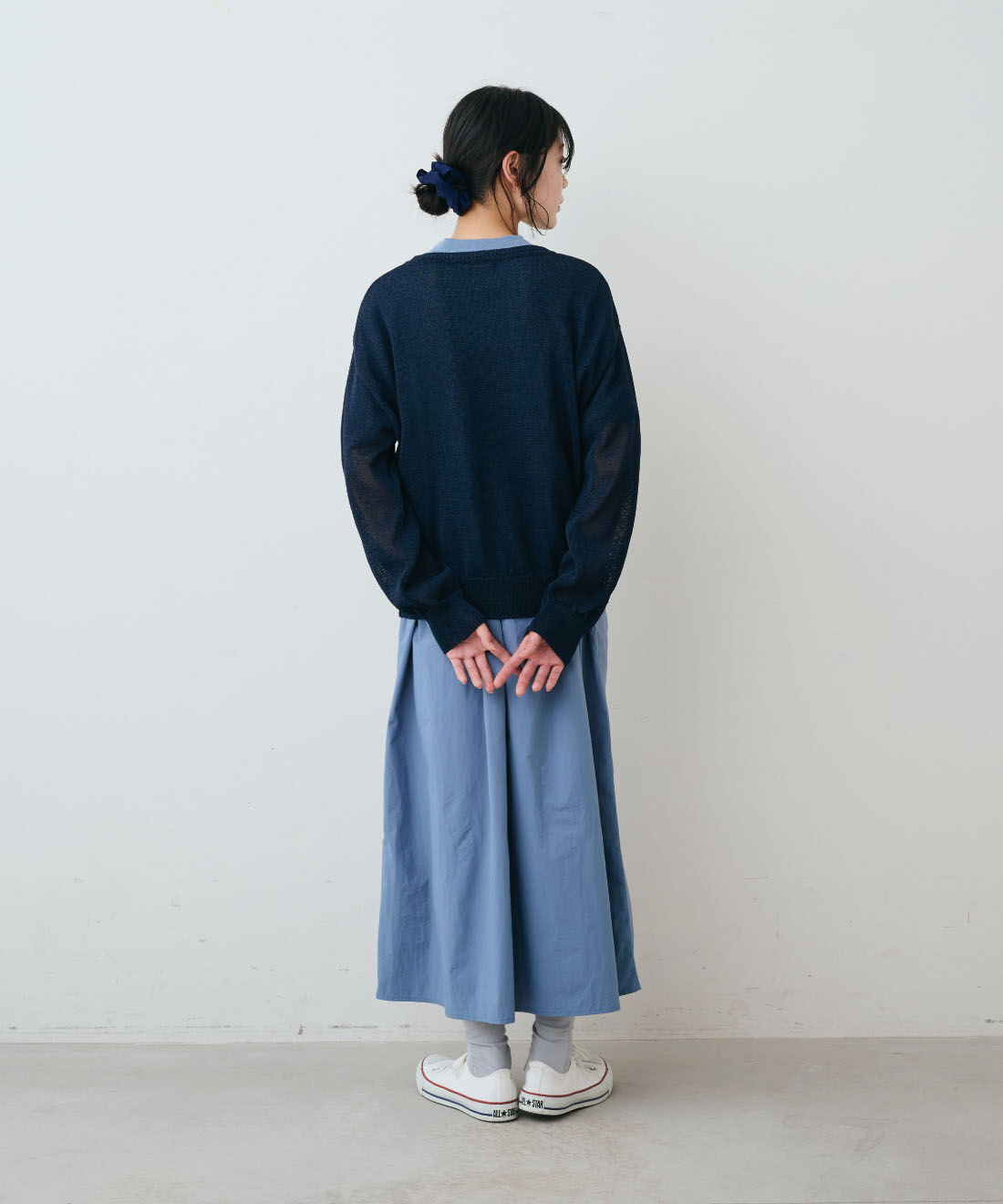 THREE FIFTY STANDARD|THREE FIFTY STANDARD　接触冷感・吸汗速乾&times;ナイロン素材の切り替えワンピース〈ブルー〉|モデル身長：163cm　着用サイズ：M