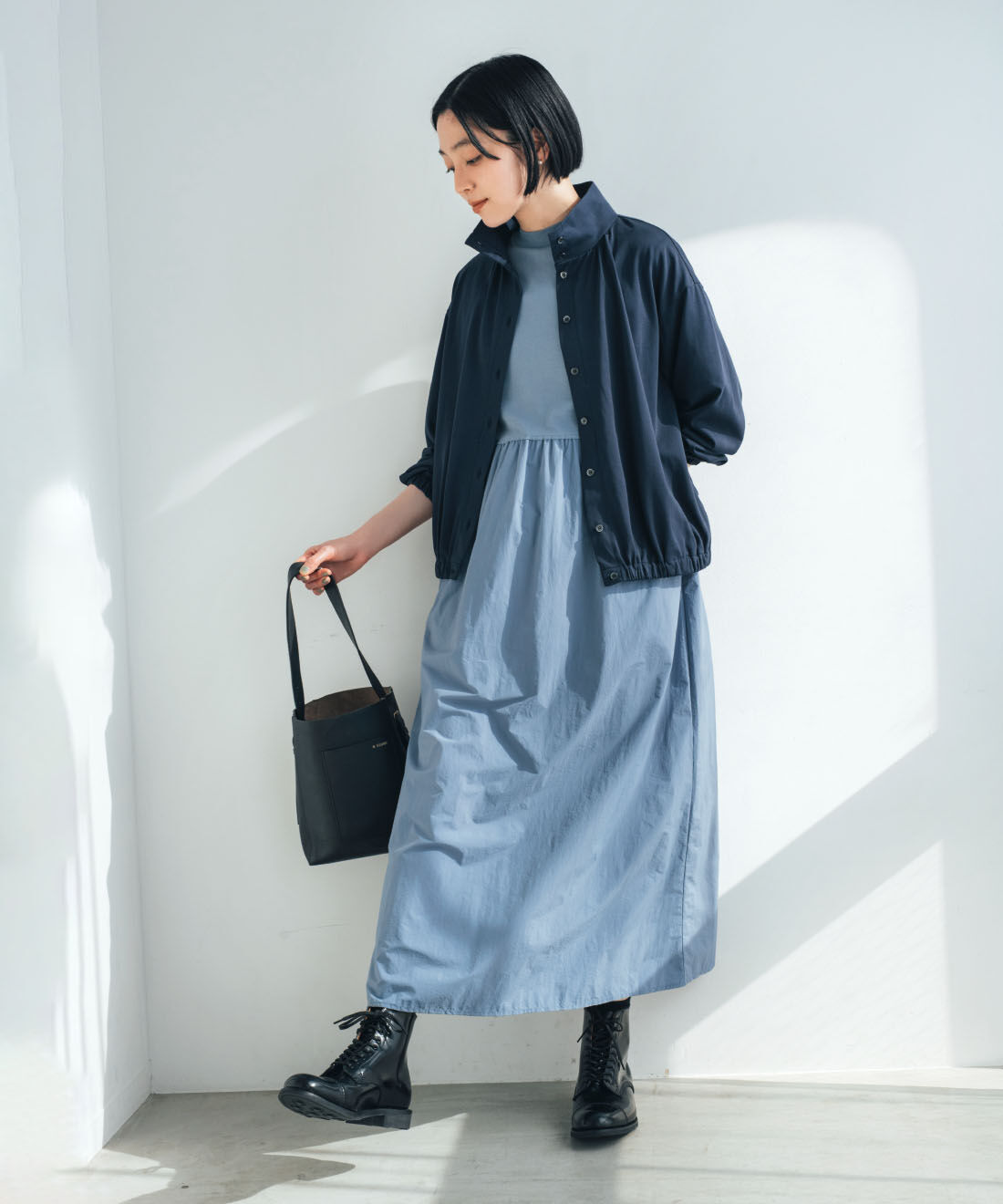 THREE FIFTY STANDARD|THREE FIFTY STANDARD　接触冷感・吸汗速乾&times;ナイロン素材の切り替えワンピース〈ブルー〉