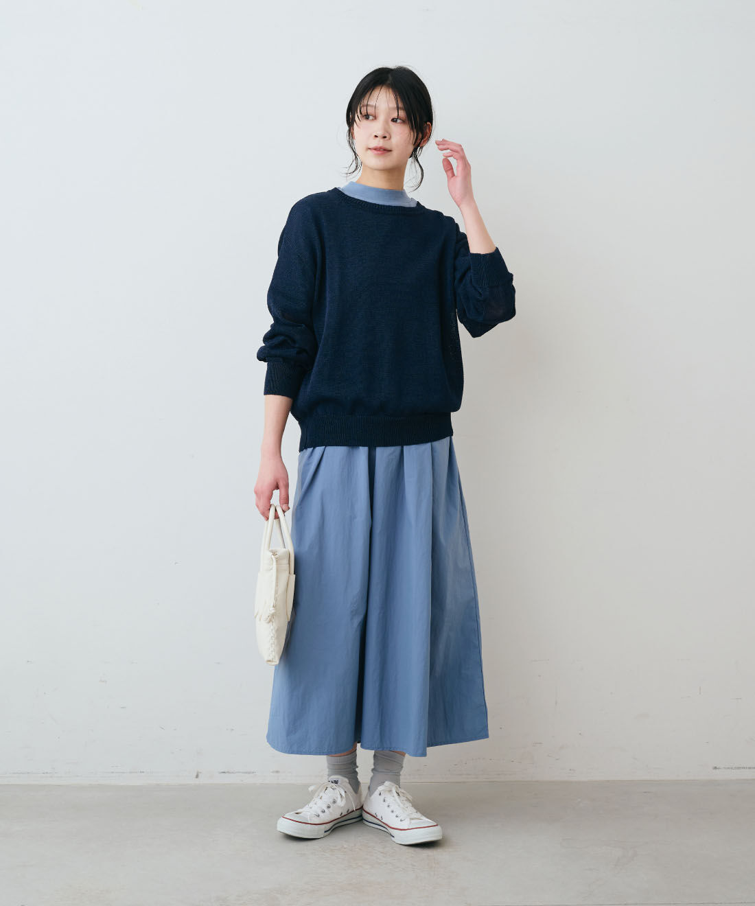 THREE FIFTY STANDARD|THREE FIFTY STANDARD　接触冷感・吸汗速乾&times;ナイロン素材の切り替えワンピース〈ブルー〉|モデル身長：163cm　着用サイズ：M