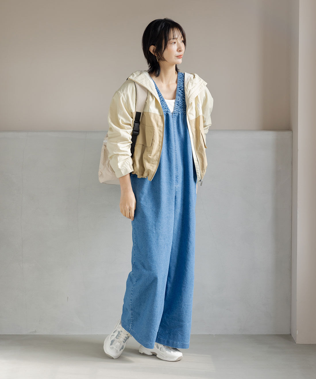 フェリシモMama|Moredde　マタニティも産後も使える　授乳がしやすいシャーリングデニムサロペット〈ブルー〉