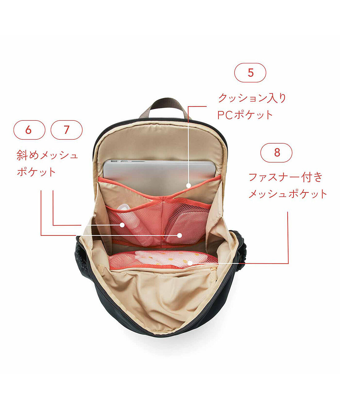 L'AMIPLUS|ラミプリュス ガバッと開いて一目瞭然！ 充実9ポケットの撥水(はっすい)スマートリュック〈リッチブラック〉