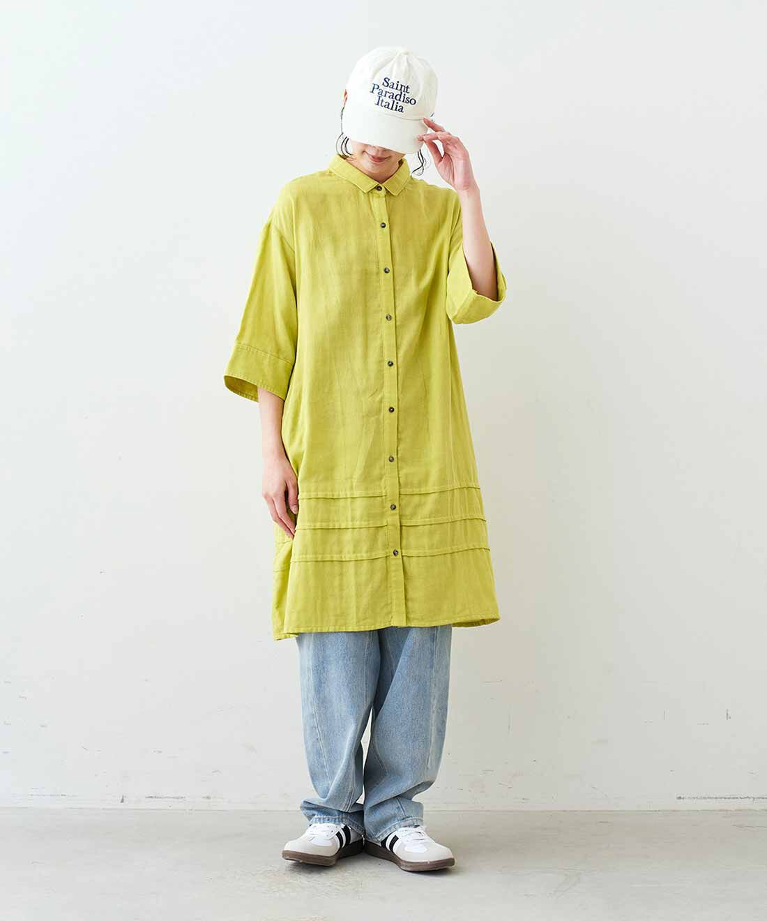 Live in  comfort|リブ イン コンフォート　Live love cotton（R）プロジェクト オーガニックコットン100％ やわらかダブルガーゼ素材のシャツチュニックの会|モデル身長：163cm　着用サイズ：M