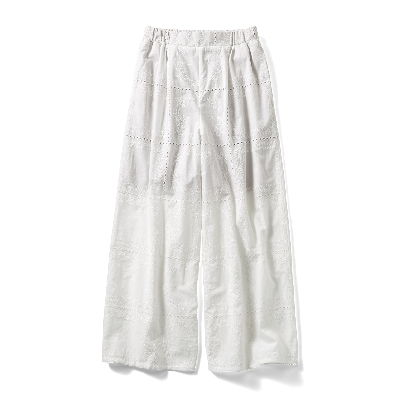 IEDIT|コットン100％ レース刺しゅうがぜいたくなレースワイドパンツ〈オフホワイト〉