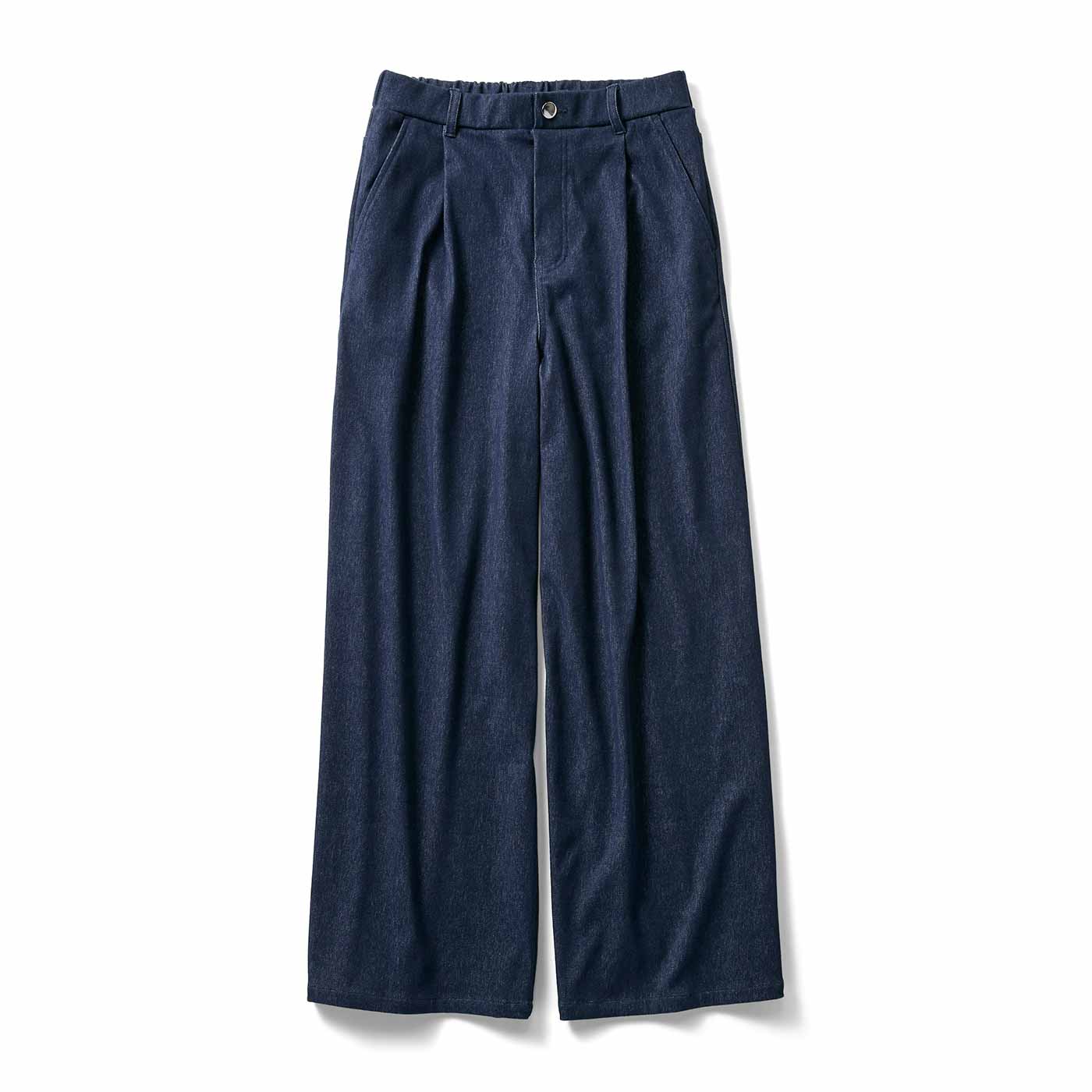 IEDIT|伸びやかでやわらかい布はく見えカットソー デニム ワイドパンツ〈ネイビー〉