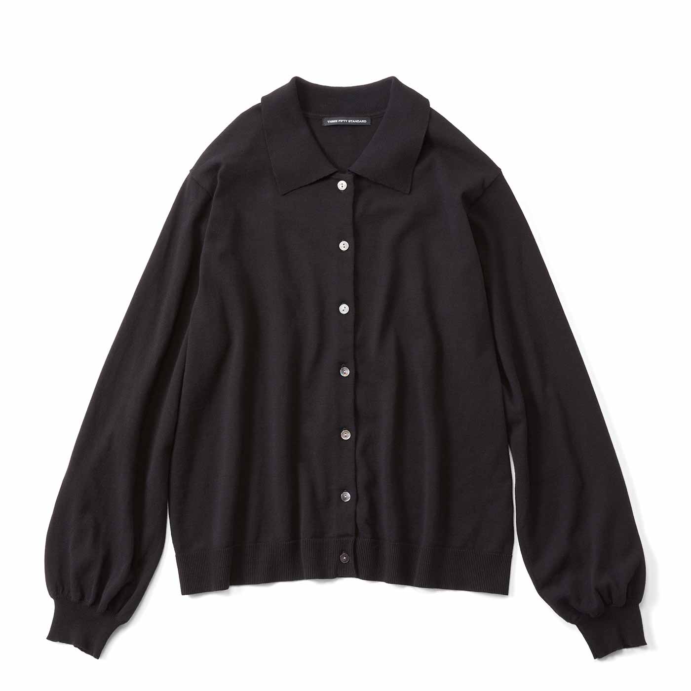 THREE FIFTY STANDARD|コットン100％ポロカラー カーディガン〈ブラック〉
